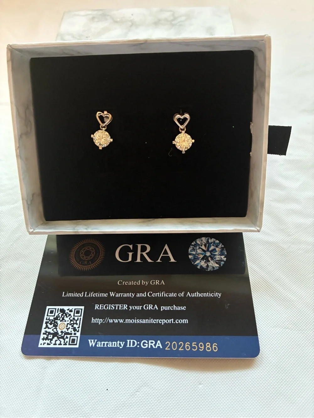 Gold Heart Drop Earrings with Clear Stones